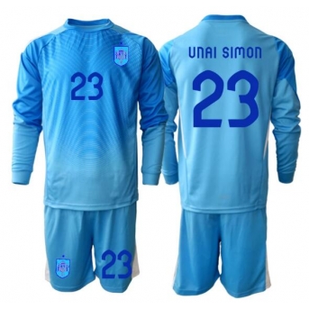 Billige Fotballdrakt Spania Unai Simon #23 Keeper Replika Hjemmedraktsett Barn VM 2026 Langermet (med bukser)